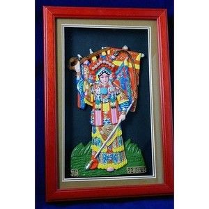 Hua Mulan Doll Framed In Shadow Box Oriental Porcelain 3D Art Hand Paint ​Wood